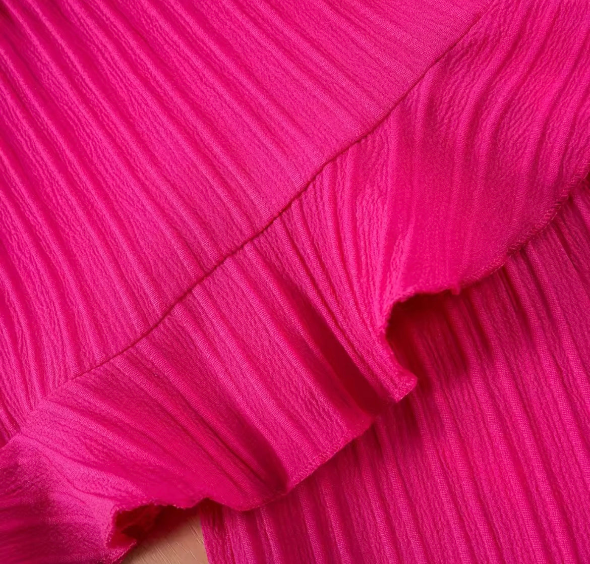 Girl Hot Pink Sleeveless Ruffle Tank Top & Shorts Set