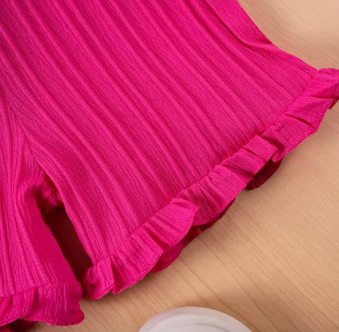 Girl Hot Pink Sleeveless Ruffle Tank Top & Shorts Set