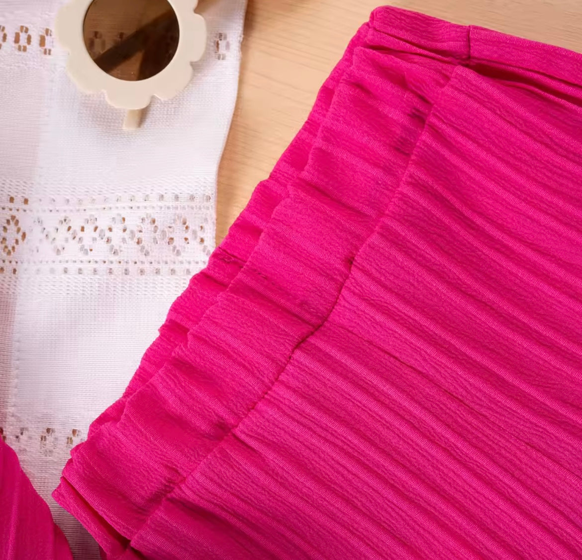 Girl Hot Pink Sleeveless Ruffle Tank Top & Shorts Set