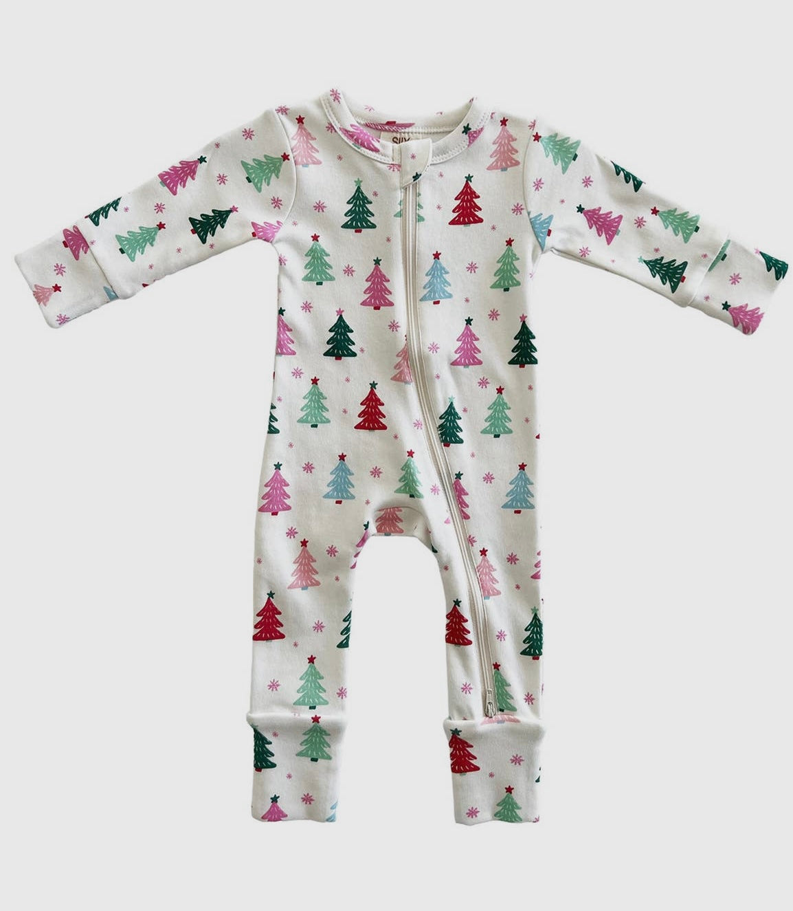 Girl Pink Christmas Tree  Romper with 2 -Way Zipper