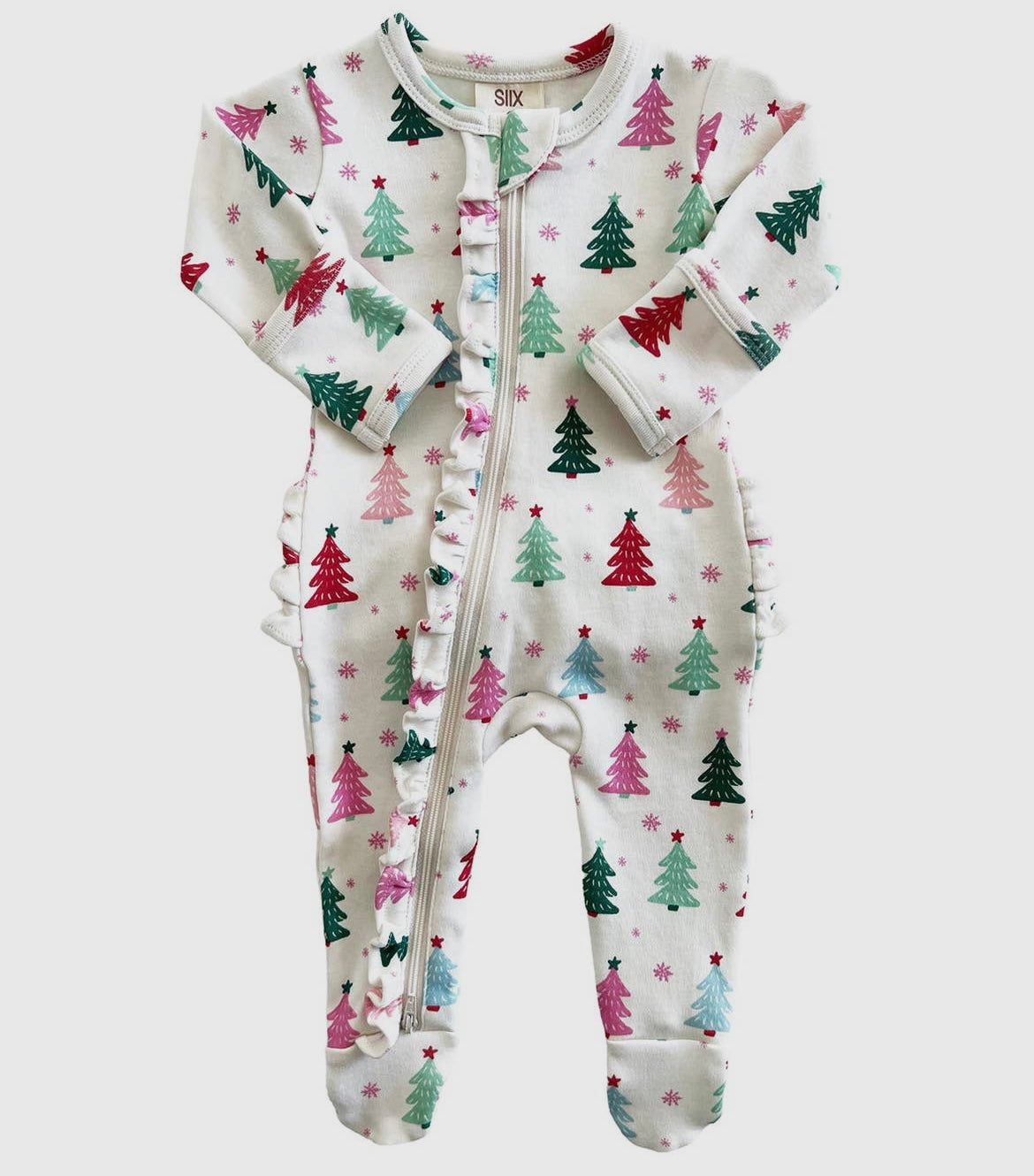 Baby Girl Pink Christmas Trees Footie