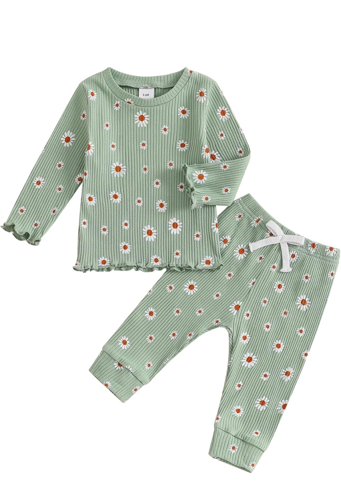 Girl Mint Green Ribbed Daisy 2 Piece Set