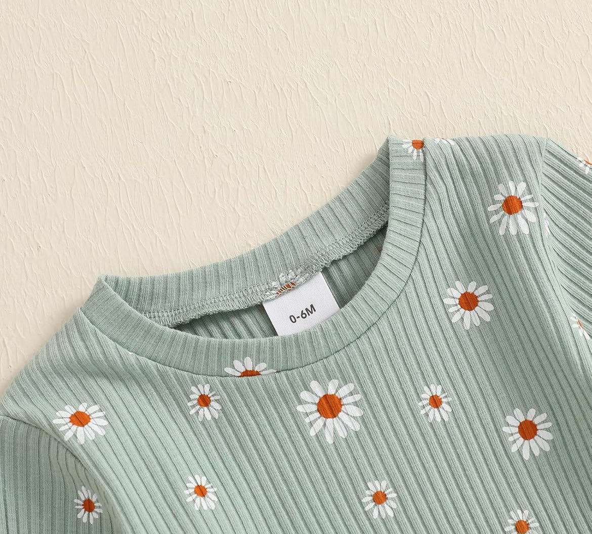 Girl Mint Green Ribbed Daisy 2 Piece Set