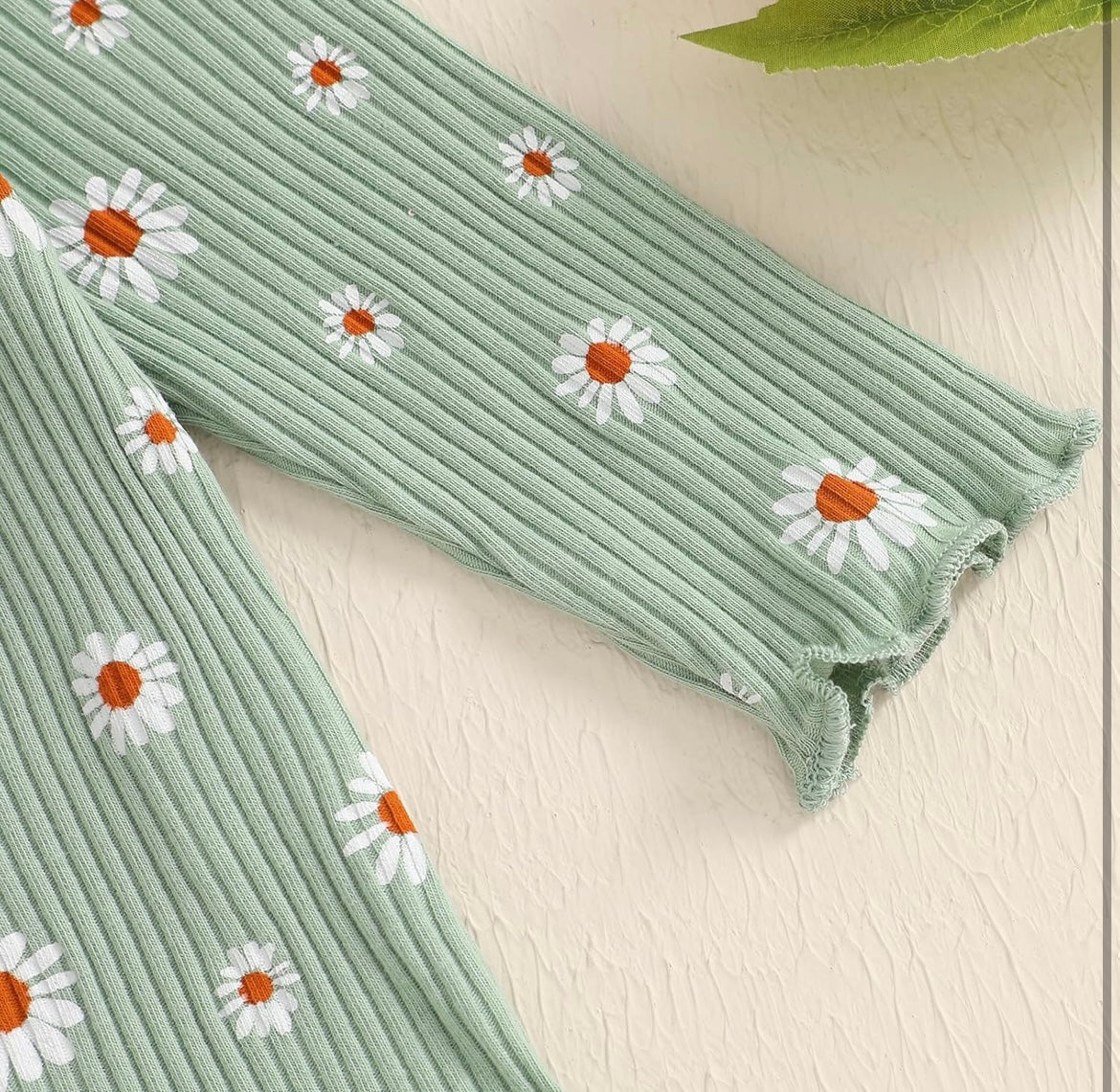 Girl Mint Green Ribbed Daisy 2 Piece Set