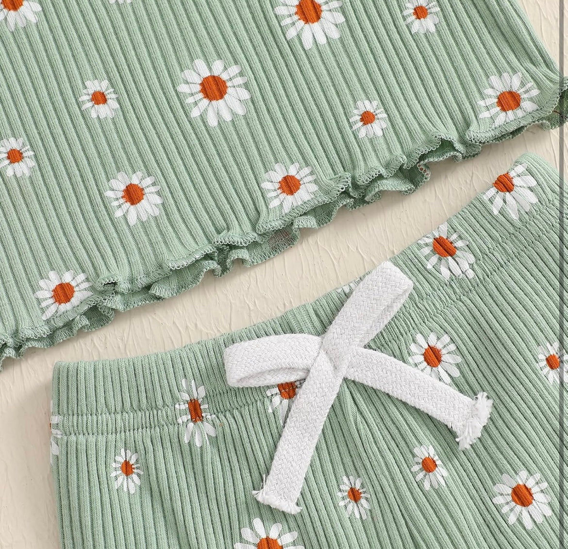 Girl Mint Green Ribbed Daisy 2 Piece Set