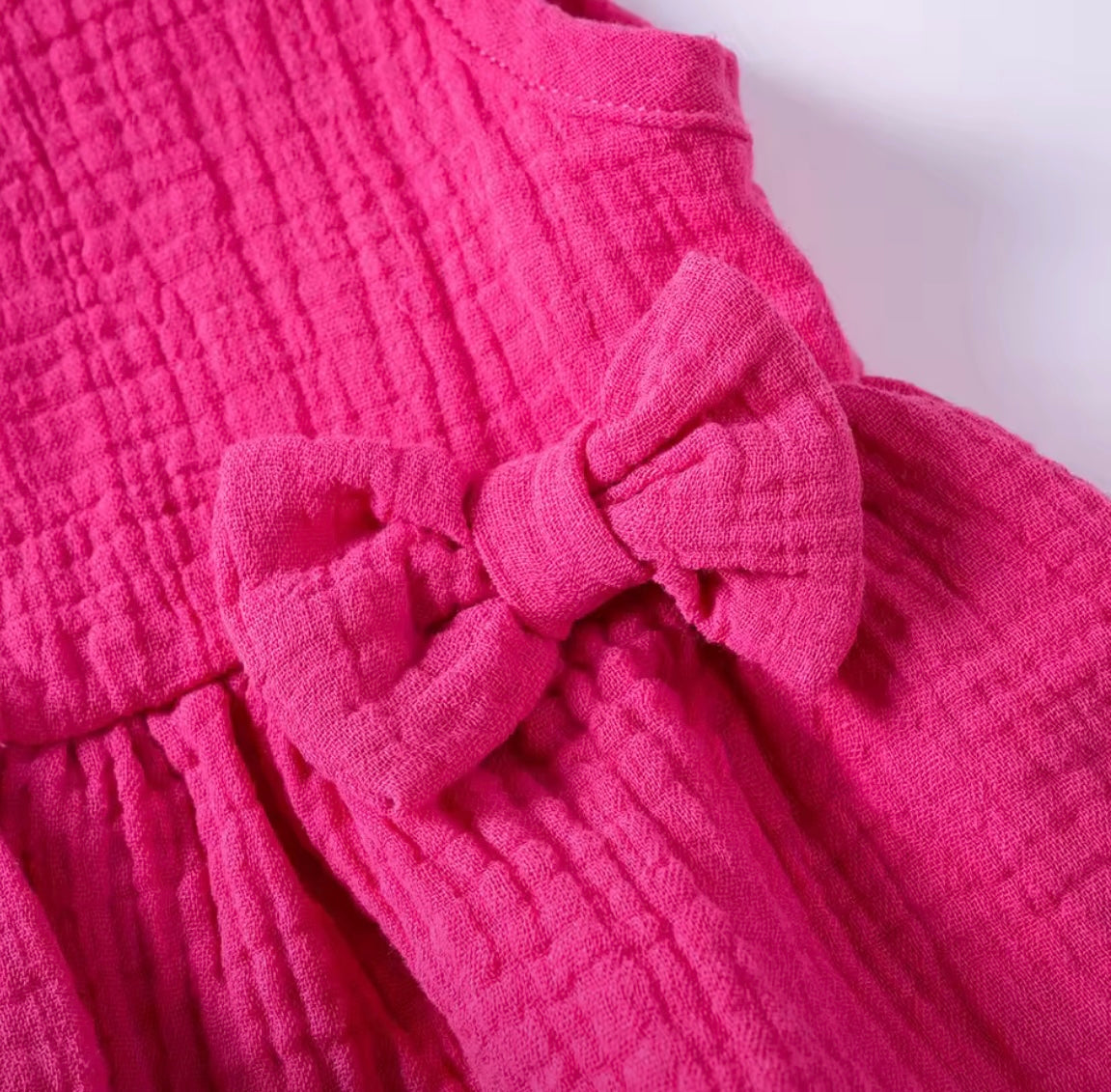Girl Hot Pink Sleeveless Ruffle Gauze Short Set