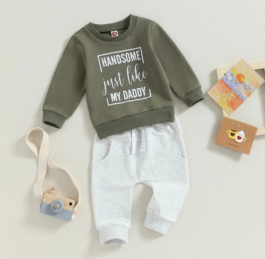 Army Green Sweatshirt & Grey Pants Set