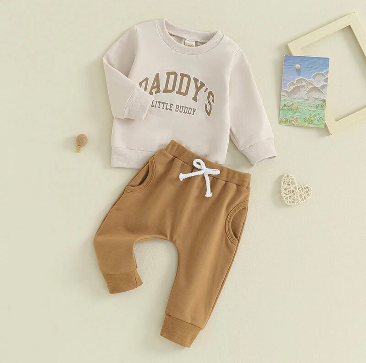 Cream "Daddy's" Sweatshirt & Rust pants set