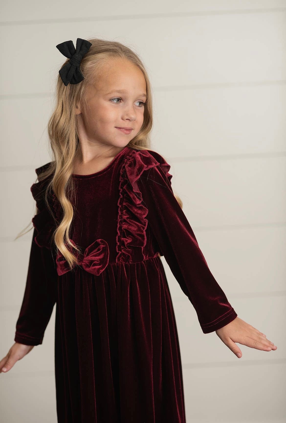 Christmas Velvet Bow Ruffle Dress