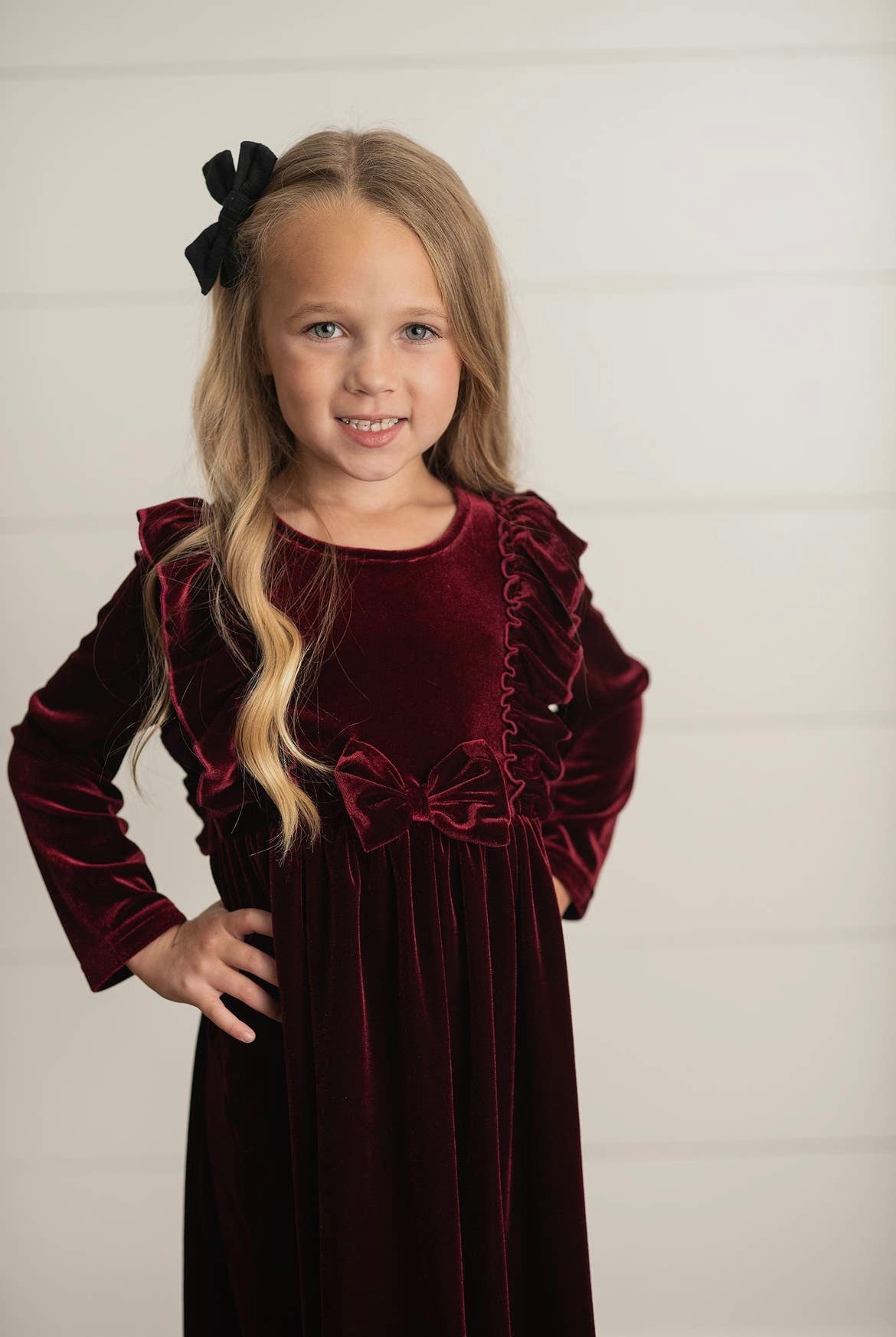 Christmas Velvet Bow Ruffle Dress