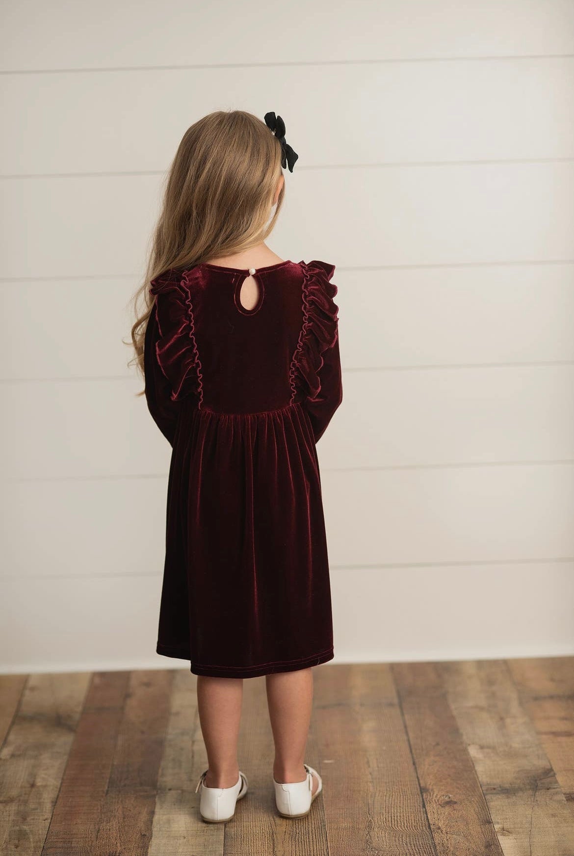 Christmas Velvet Bow Ruffle Dress