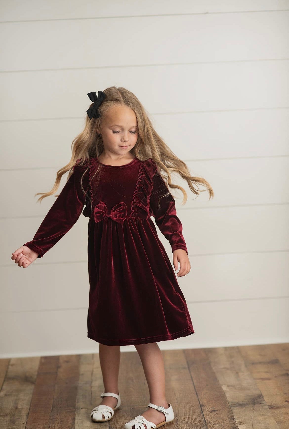 Christmas Velvet Bow Ruffle Dress