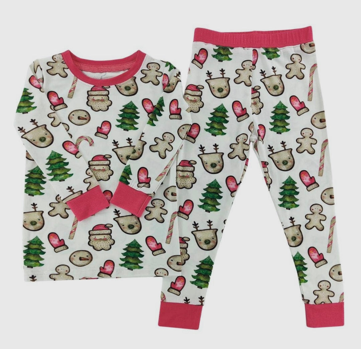 Christmas Green & Pink Cookies Bamboo Pajamas Set