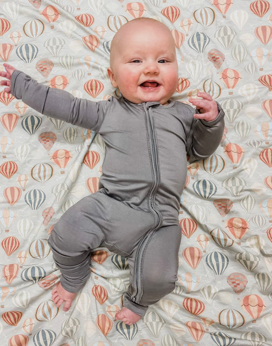 Baby Boy Bamboo Stone Grey 2 Way Zip Footie with Fold Over Hands and Feet