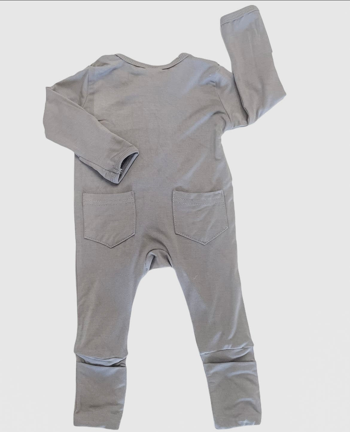 Baby Boy Bamboo Stone Grey 2 Way Zip Footie with Fold Over Hands and Feet