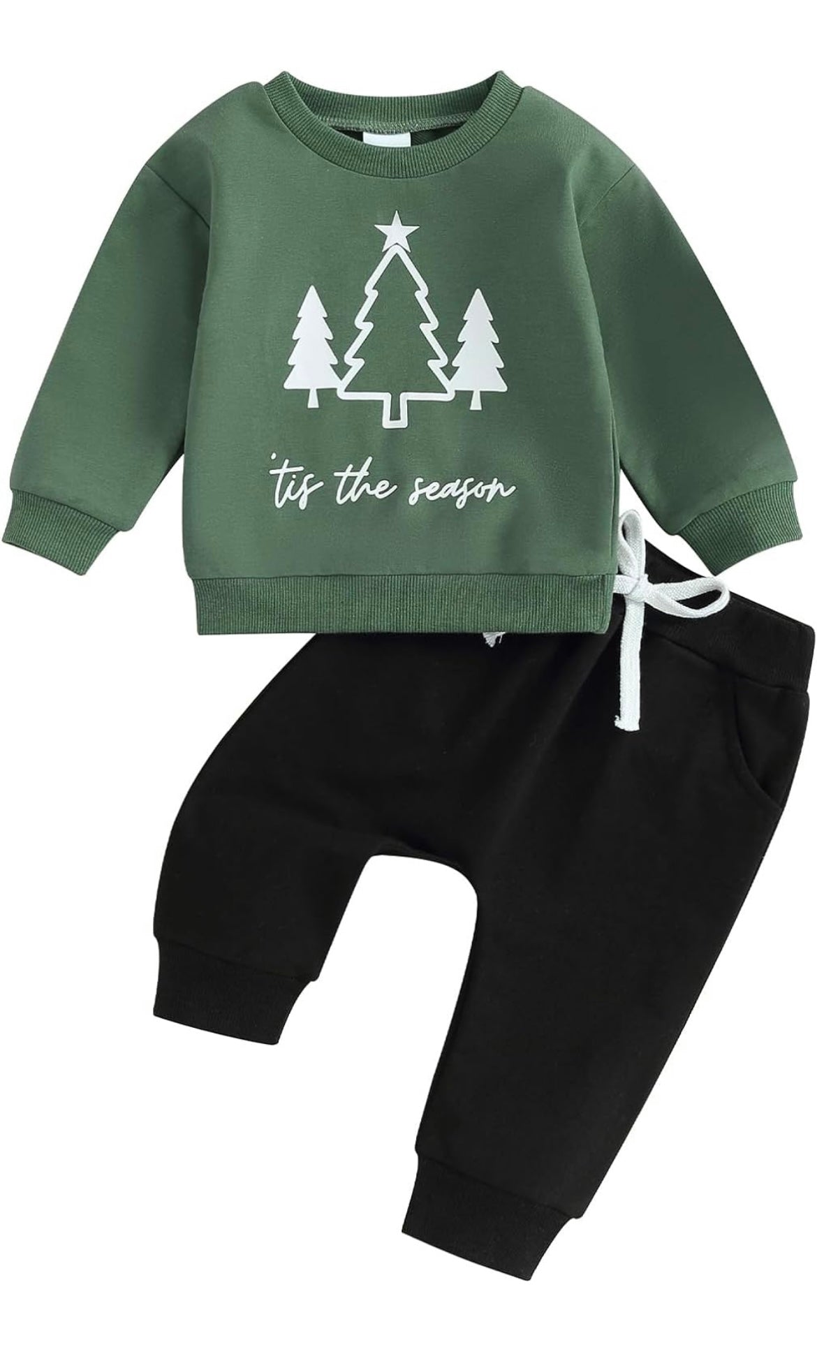 Christmas Trees Green Sweatshirt and Black Pants Set