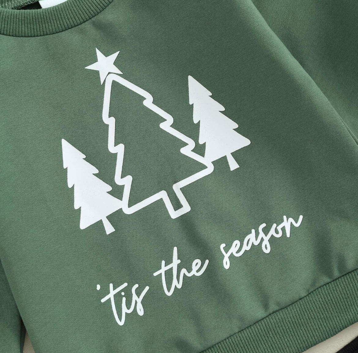 Christmas Trees Green Sweatshirt and Black Pants Set