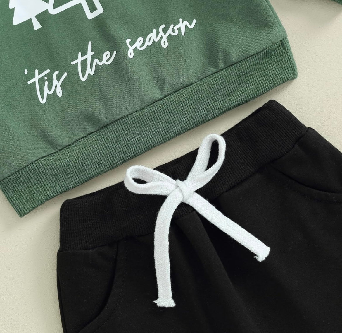 Christmas Trees Green Sweatshirt and Black Pants Set