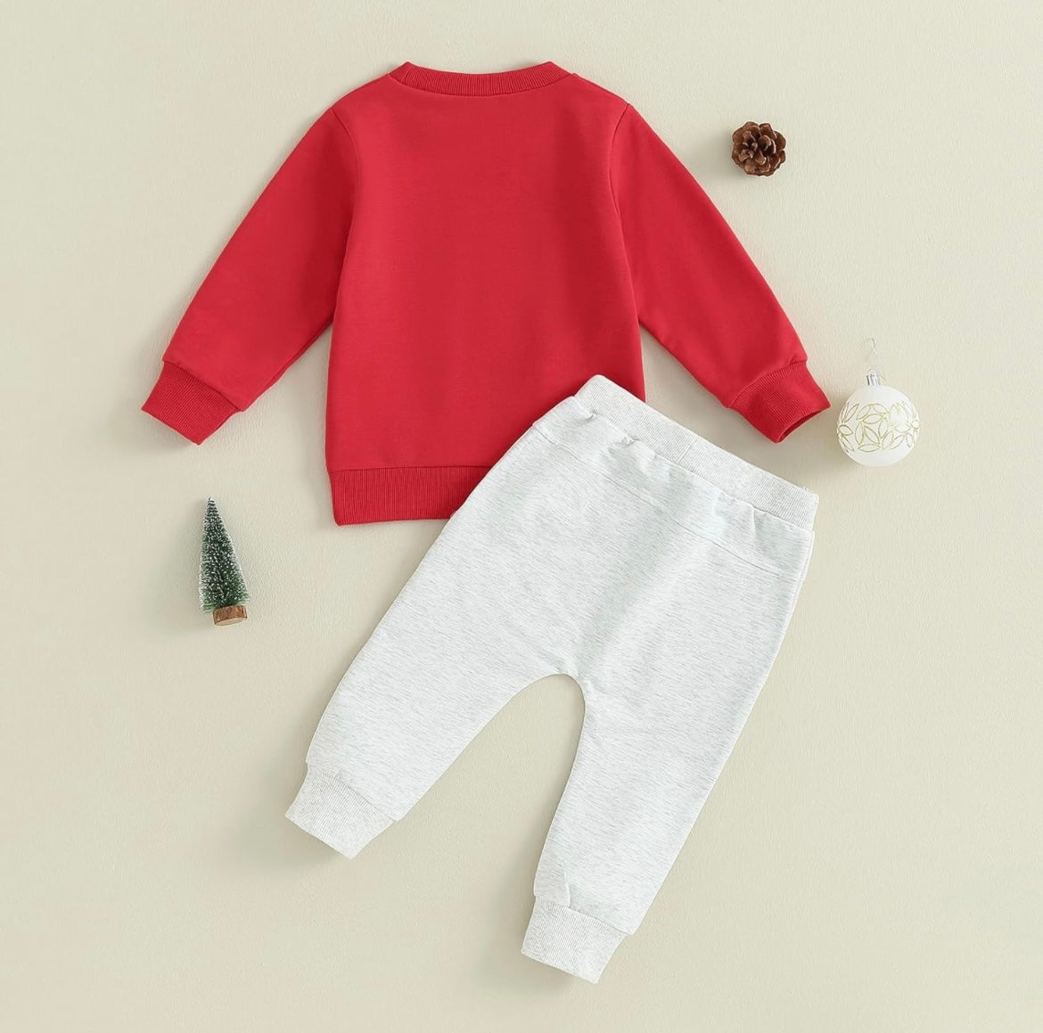 Christmas Trees Red Sweatshirt and Grey Pants Set