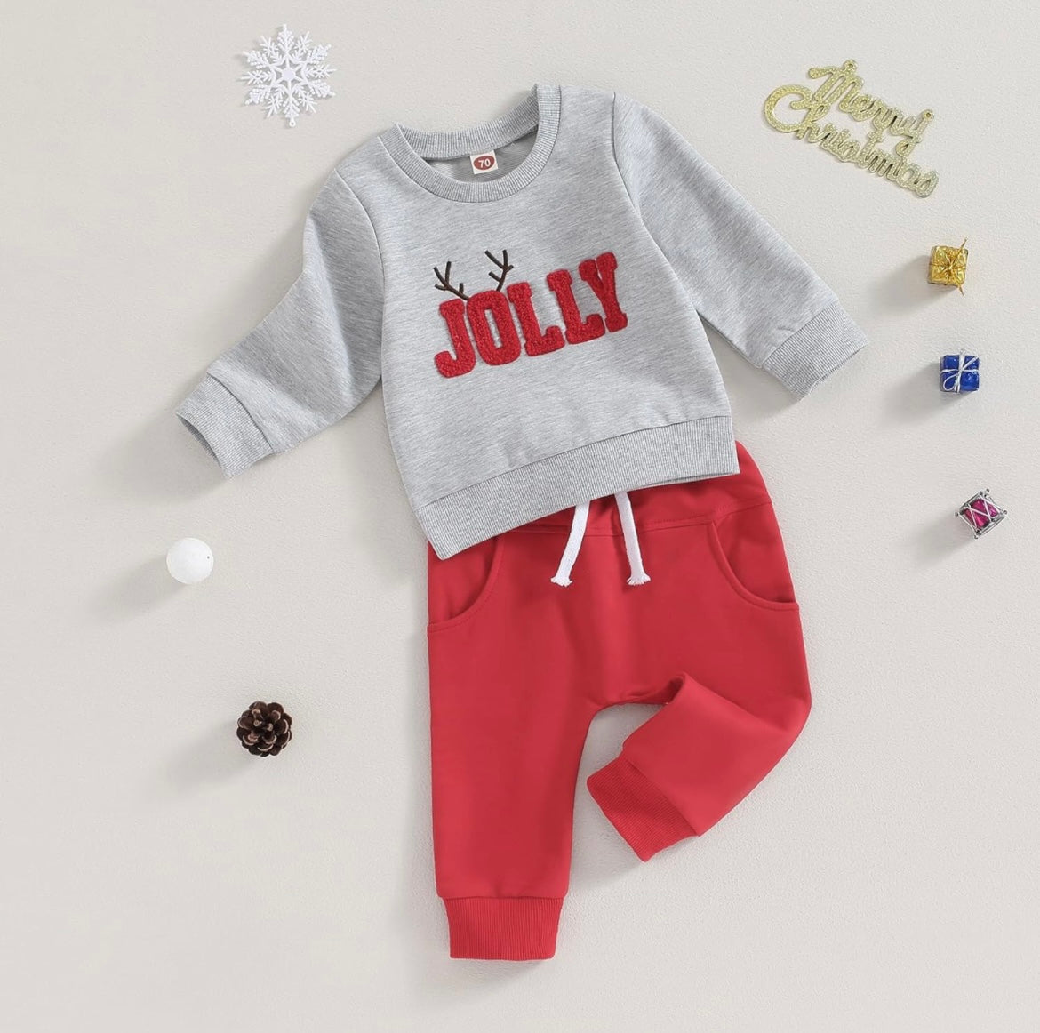 Christmas Jolly Grey Sweatshirt and Red Pants