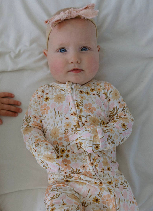 Baby Girl Bamboo Flower Fields Zip Pajamas