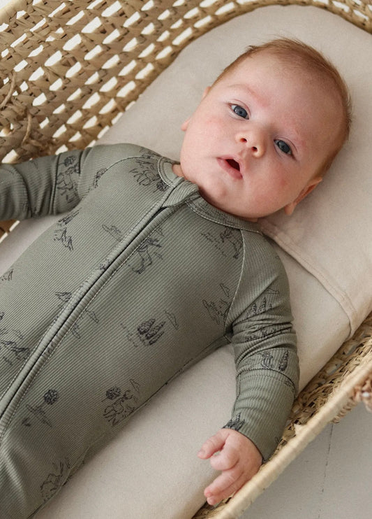 Baby Boy Bamboo Evergreen Deer Zip Pajamas