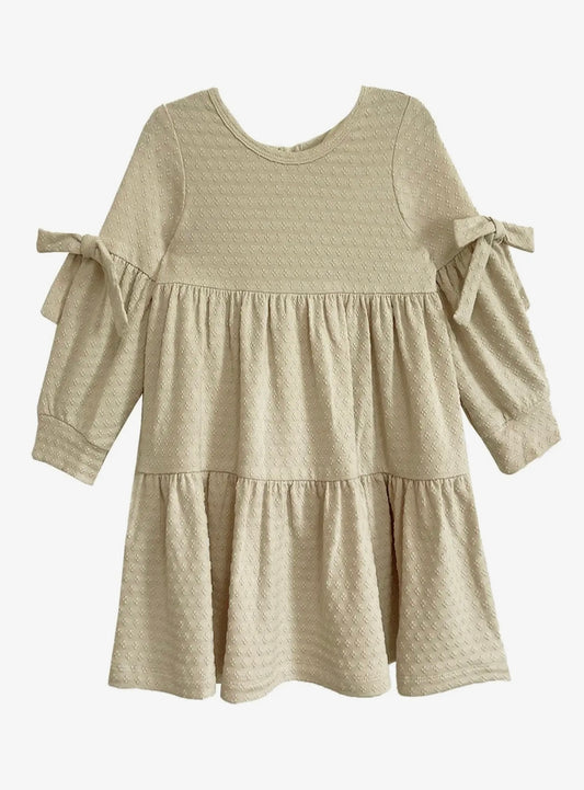 Girl Beige Tiered Long Sleeve Dress