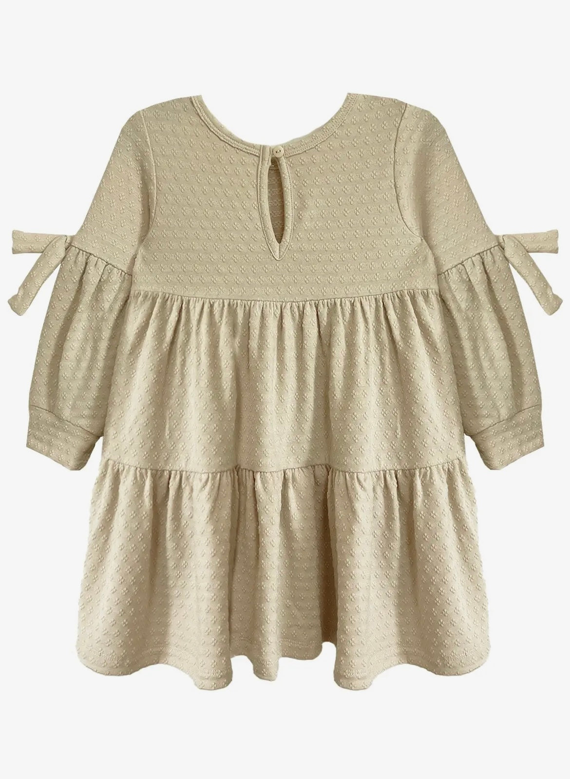 Girl Beige Tiered Long Sleeve Dress