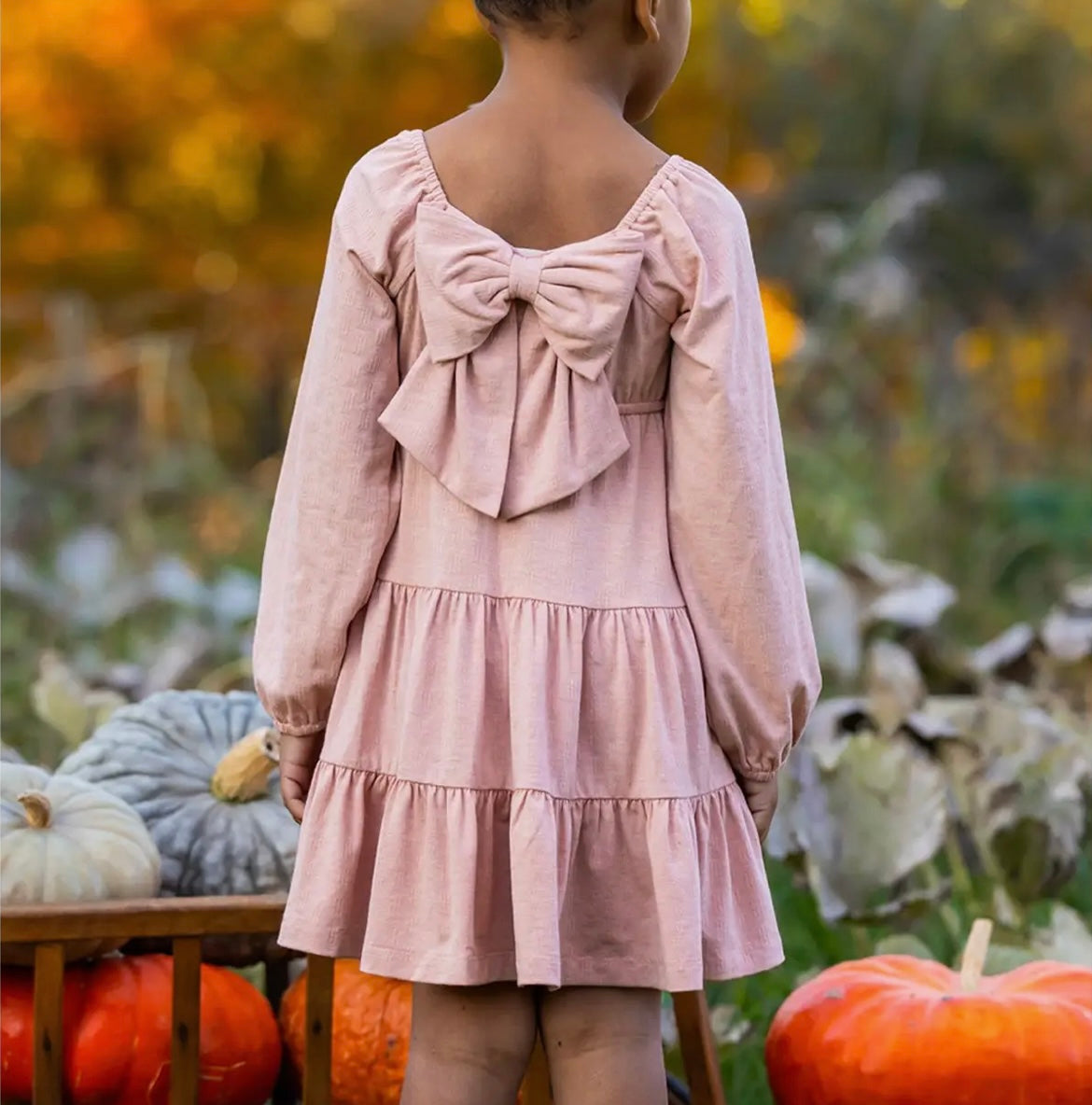 Girl Mauve Tiered Dress with Bow Detail on Back