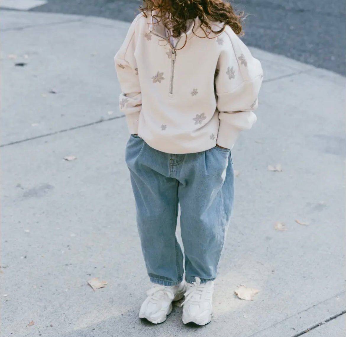 Girl Fleece Floral Half- Zip Pullover