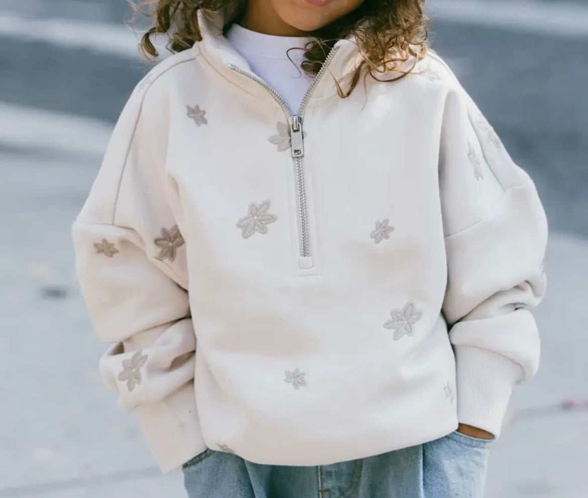 Girl Fleece Floral Half- Zip Pullover