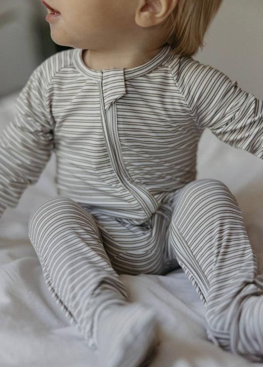 Baby Boy Bamboo Taupe Double Stripe Pajamas