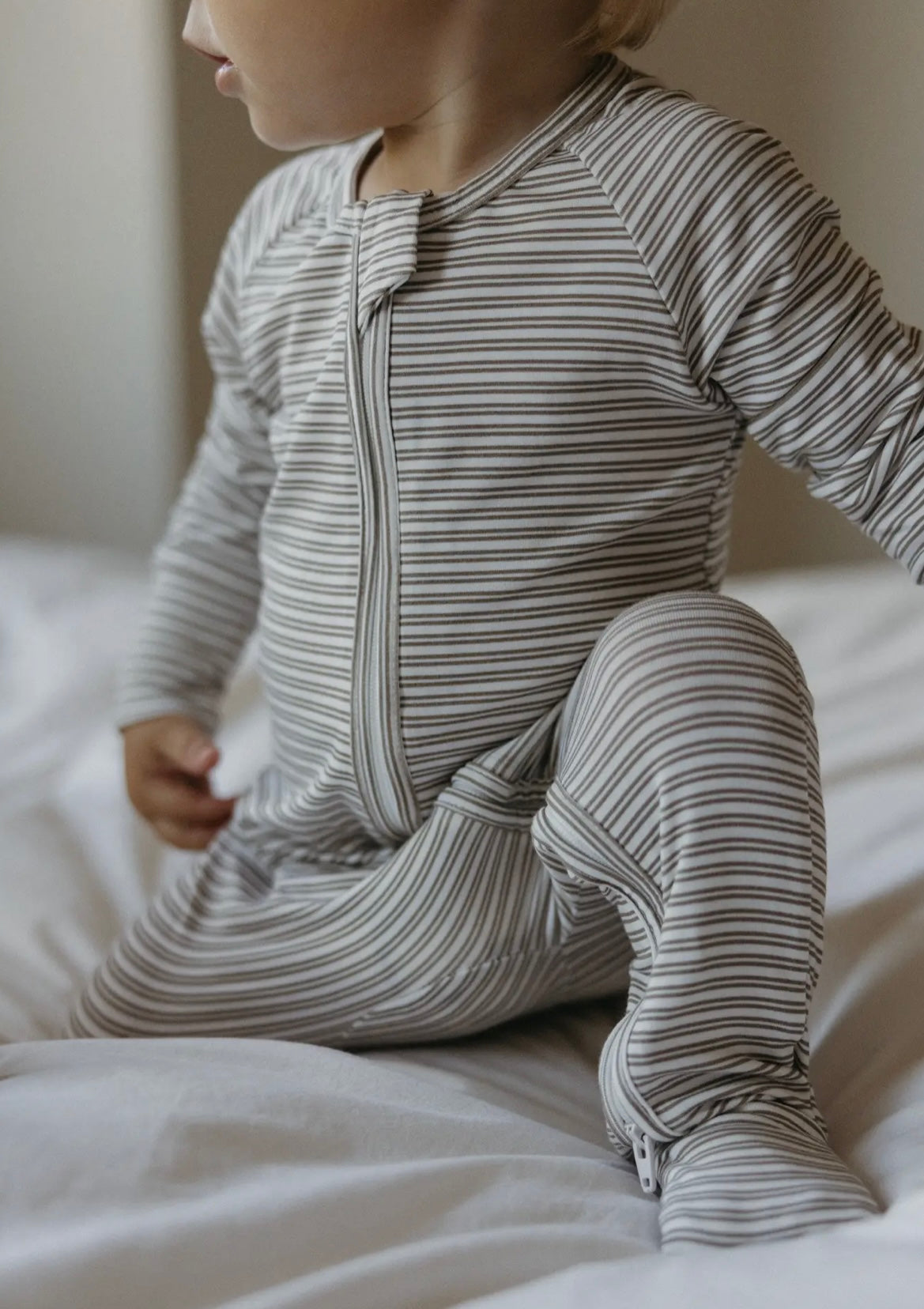 Baby Boy Bamboo Taupe Double Stripe Pajamas