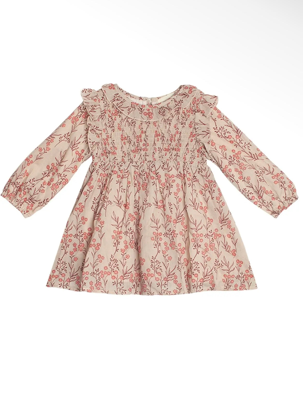 Baby Girl Floral Tan Long Sleeve Dress