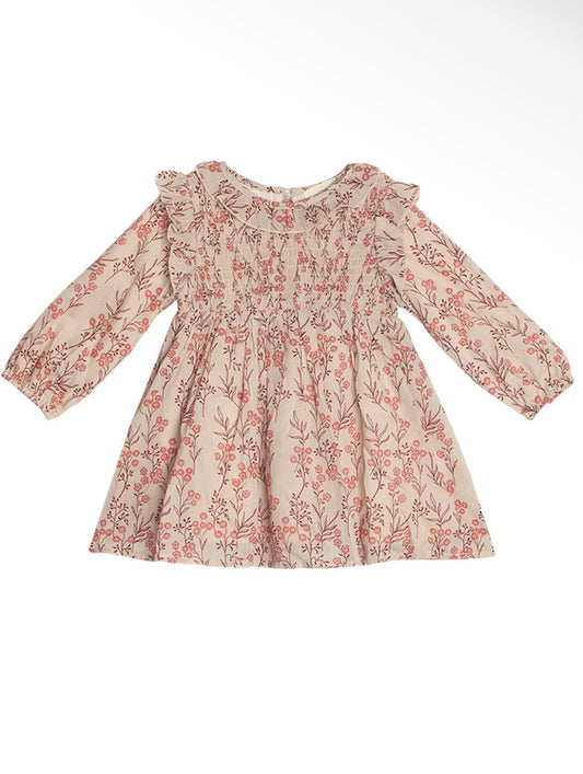 Baby Girl Floral Tan Long Sleeve Dress