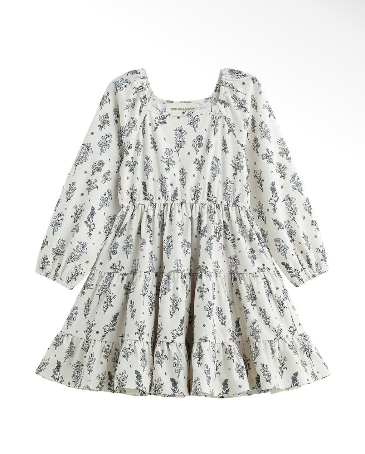 Girl Floral Square Neck Tiered Dress