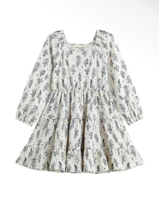 Girl Floral Square Neck Tiered Dress