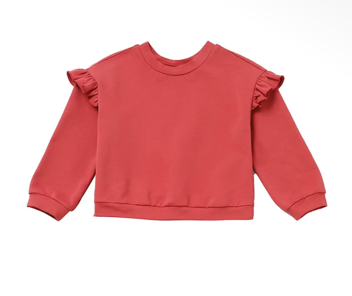 Girl Red Ruffle Trim Relaxed Fit Sweatshirt