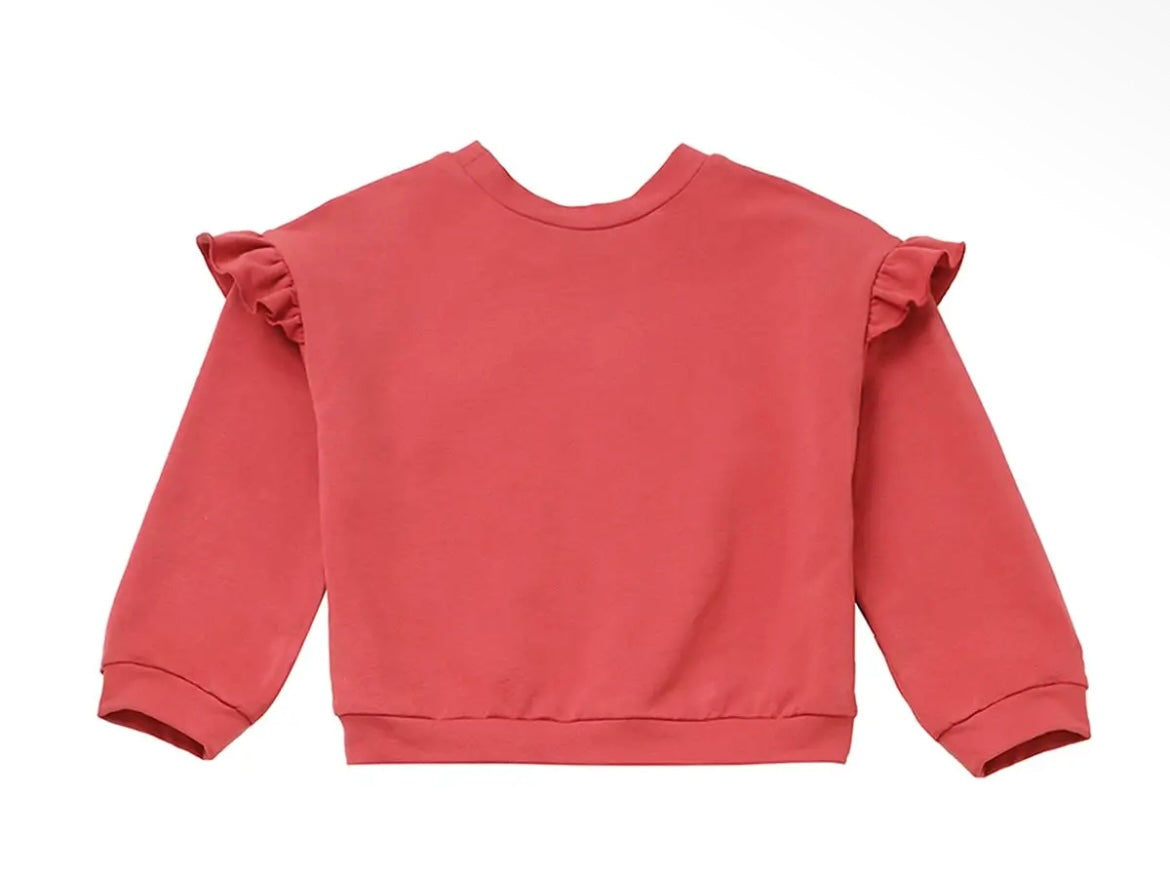 Girl Red Ruffle Trim Relaxed Fit Sweatshirt