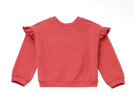 Girl Red Ruffle Trim Relaxed Fit Sweatshirt