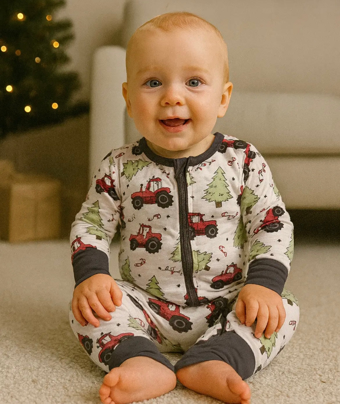Boy Christmas Tractor Bamboo Pajamas
