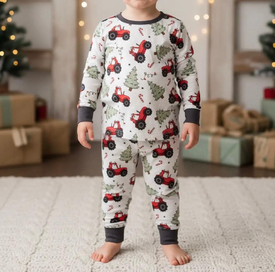 Boy Christmas Tractor Bamboo Pajamas