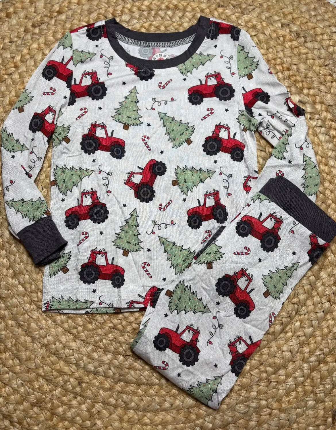 Boy Christmas Tractor Bamboo Pajamas
