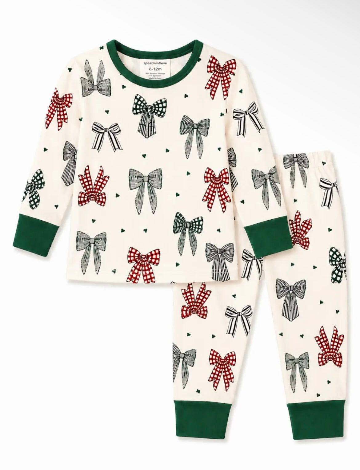 Girl Christmas Bows 2 Piece Pajama Set