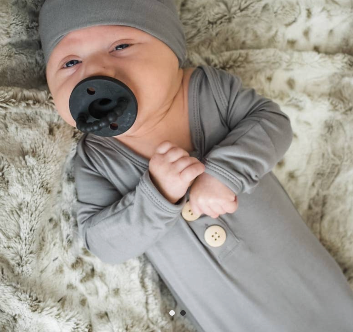 Baby Boy Stone Grey Knot Gown & Hat