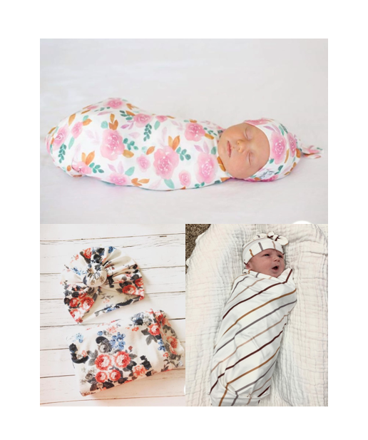 Newborn Baby Swaddle Jersey Knit Blanket with Matching Hat