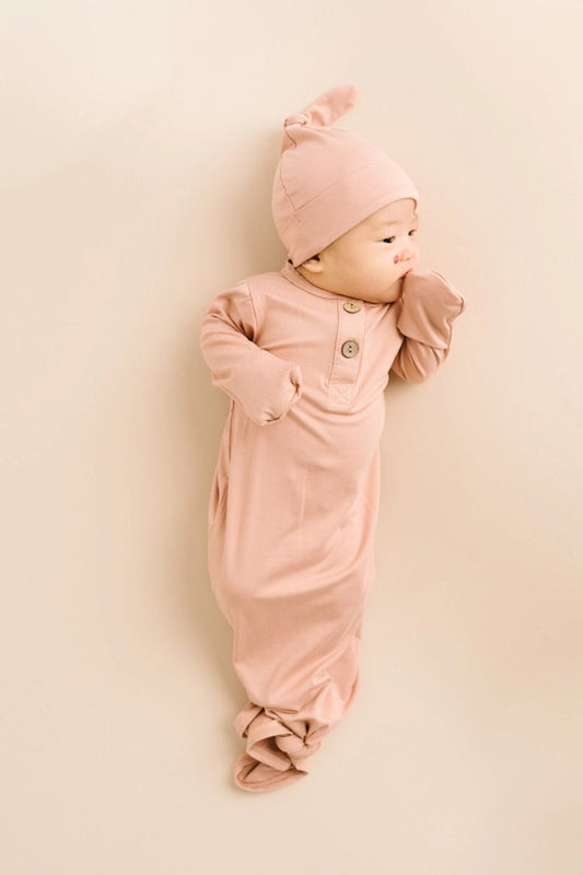 Blush Bamboo Newborn Sleep Gown with Hat