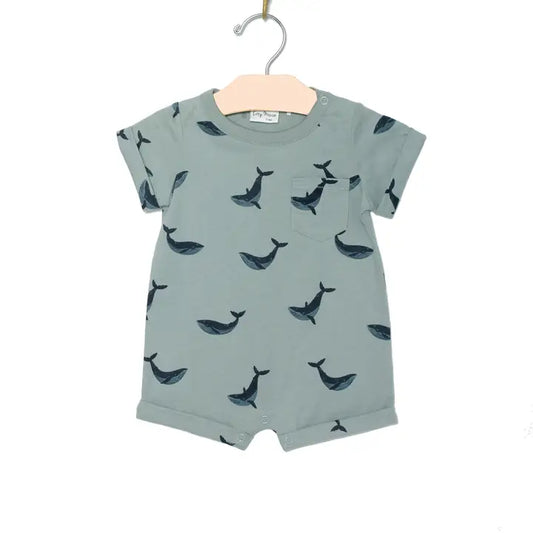 Baby Boy Short Sleeve Blue Whale Romper