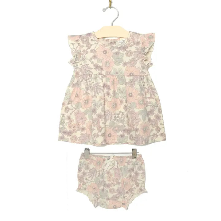 Baby Girl Flutter Sleeve Vintage Floral Tunic Set