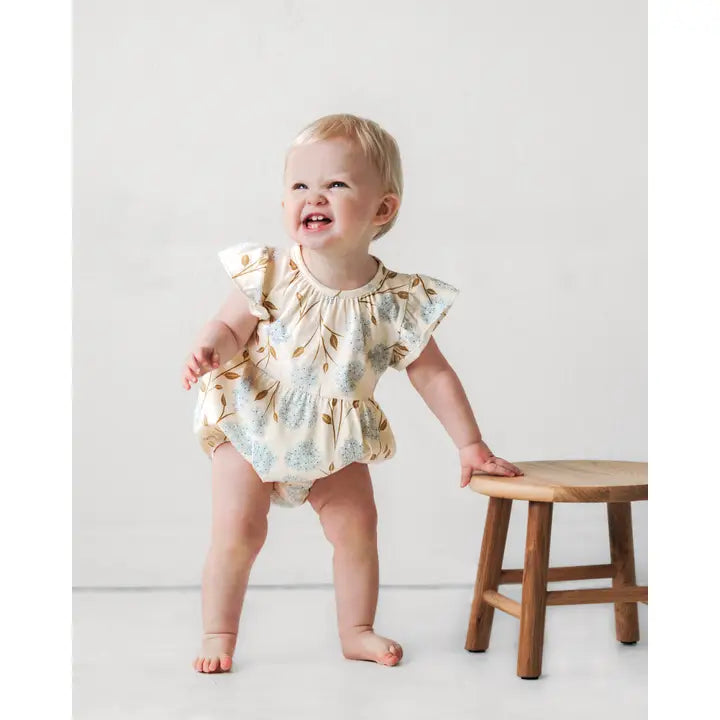 Baby Girl Flutter Sleeve Hydrangea Romper